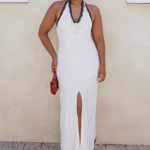 Conrad Halter Maxi Dress - White Polka Dot(XXS)